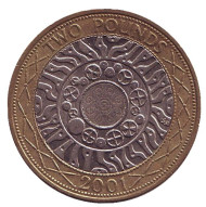 Монета 2 фунта. 2001 год, Великобритания. Монета 2 фунта. 2001 год, Великобритания.