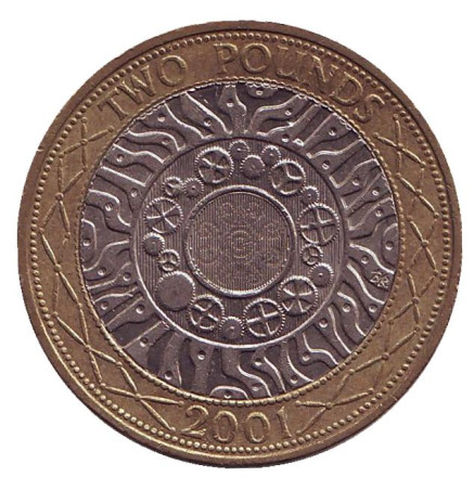 Монета 2 фунта. 2001 год, Великобритания.