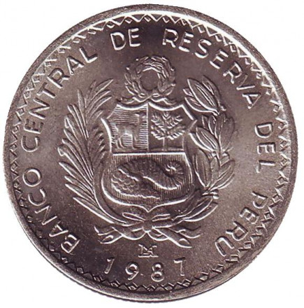 Монета 5 инти. 1987 год, Перу. Мигель Грау. Монета 5 инти. 1987 год, Перу. Мигель Грау.