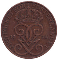Монета 5 эре. 1934 год, Швеция. Монета 5 эре. 1934 год, Швеция.