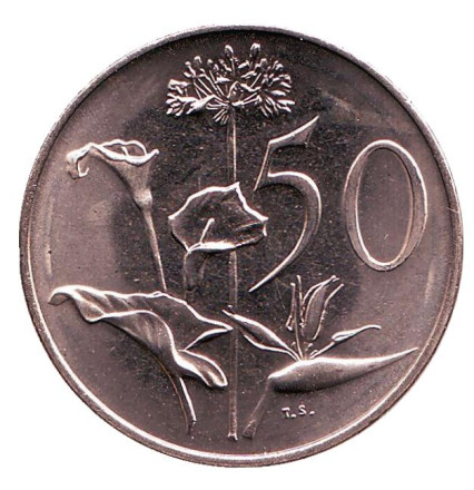 Монета 50 центов. 1984 год, ЮАР. UNC. Цветы.