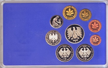 Набор монет ФРГ (9 шт.). 1989 год. (G). Proof. Набор монет ФРГ (9 шт.). 1989 год. (G). Proof.