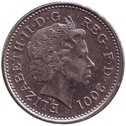 Монета 10 пенсов. 2001 год, Великобритания.