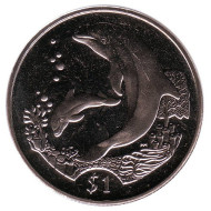 Монета 1 доллар. 2005 год, Британские Виргинские острова. Дельфины. Монета 1 доллар. 2005 год, Британские Виргинские острова. Дельфины.