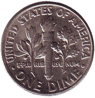 Монета 10 центов. 1998 (P) год, США. Рузвельт. Монета 10 центов. 1998 (P) год, США. Рузвельт.