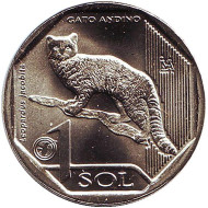 Монета 1 соль. 2019 год, Перу. Андская кошка. Монета 1 соль. 2019 год, Перу. Андская кошка.