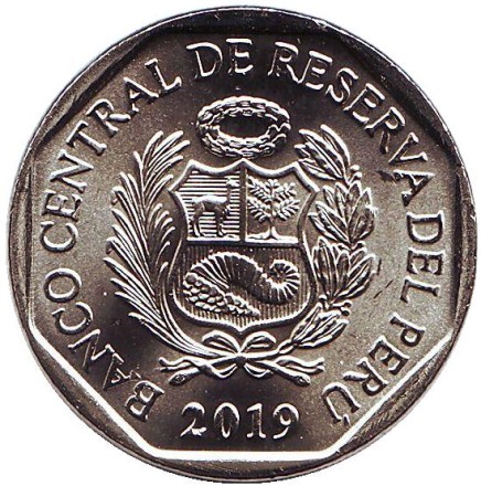 Монета 1 соль. 2019 год, Перу. Андская кошка. Монета 1 соль. 2019 год, Перу. Андская кошка.