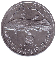 Монета 5 франков. 1992 год, Коморские острова. Международная конференция по рыболовству. Латимерия.