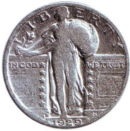 Монета 25 центов. 1929 год, США. (	Отметка монетного двора: "D") Монета 25 центов. 1929 год, США. (	Отметка монетного двора: "D")
