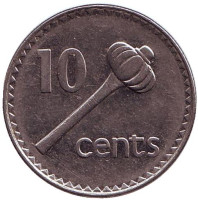 Метательная дубинка - ула тава тава. Монета 10 центов. 1997 год, Фиджи.