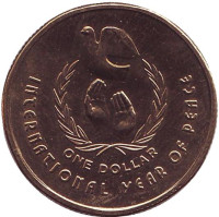 Международный год мира. Монета 1 доллар. 1986 год, Австралия.