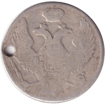 Монета 30 копеек. 2 злотых. 1838 год, Российская империя. (Царство Польское). Монета 30 копеек. 2 злотых. 1838 год, Российская империя. (Царство Польское).