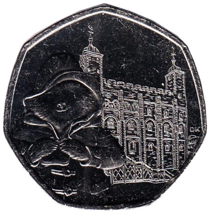 Монета 50 пенсов. 2019 год, Великобритания. Медвежонок Паддингтон. (У Тауэра).