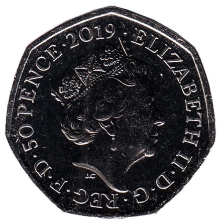 Монета 50 пенсов. 2019 год, Великобритания. Медвежонок Паддингтон. (У Тауэра).