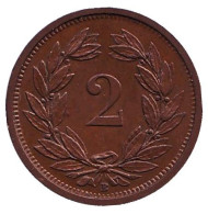 Монета 2 раппена. 1938 год, Швейцария. aUNC. Монета 2 раппена. 1938 год, Швейцария. aUNC.