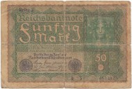 Рейхсбанкнота 50 марок. 1919 год, Веймарская республика. P-66(3). Рейхсбанкнота 50 марок. 1919 год, Веймарская республика. P-66(3).