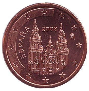 Монета 1 цент, 2008 год, Испания.