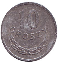 Монета 10 грошей. 1970 год, Польша. Монета 10 грошей. 1970 год, Польша.