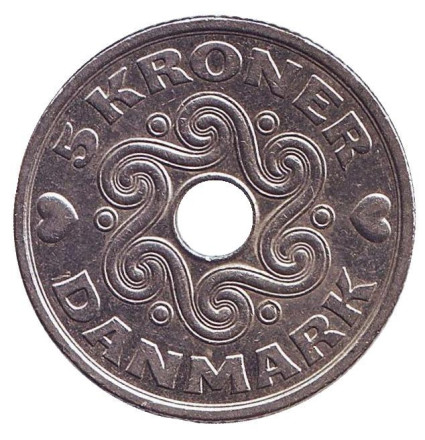 Монета 5 крон. 2006 год, Дания.