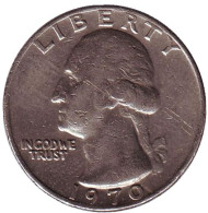 Монета 25 центов. 1970 год, США. Вашингтон. Монета 25 центов. 1970 год, США. Вашингтон.