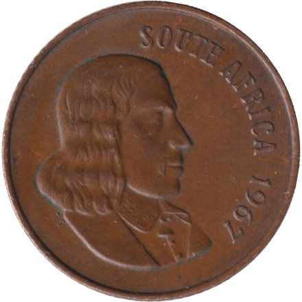 Монета 2 цента. 1967 год, Южная Африка. (South Africa). Белохвостый гну. Монета 2 цента. 1967 год, Южная Африка. (South Africa). Белохвостый гну.