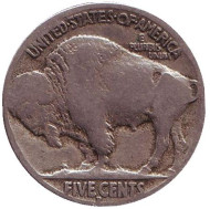 Монета 5 центов. 1915 год (D), США. Бизон. Индеец. Монета 5 центов. 1915 год (D), США. Бизон. Индеец.