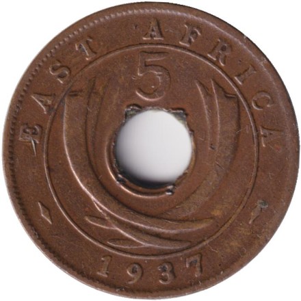 Монета 5 центов. 1937 год, Восточная Африка. (H).