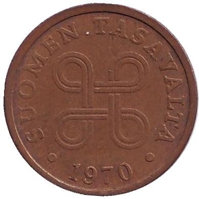 Монета 5 пенни. 1970 год, Финляндия.