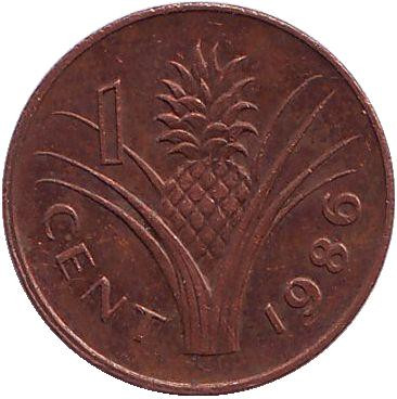 Монета 1 цент. 1986 год, Свазиленд. (магнитная) Ананас.