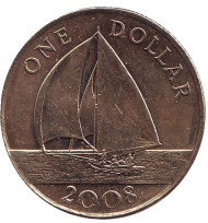 Монета 1 доллар. 2008 год, Бермудские острова. Парусник. Монета 1 доллар. 2008 год, Бермудские острова. Парусник.