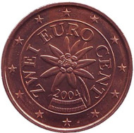 Монета 2 цента. 2004 год, Австрия. Монета 2 цента. 2004 год, Австрия.