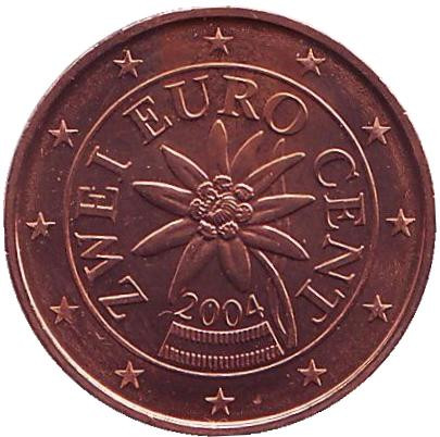 Монета 2 цента, 2004 год, Австрия.