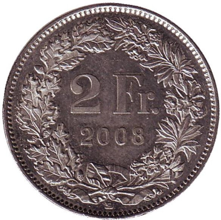 Монета 2 франка. 2008 год, Швейцария. Гельвеция.