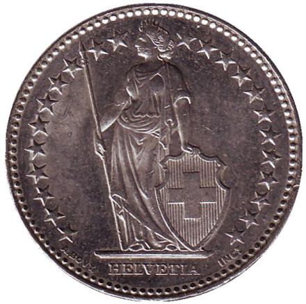 Монета 2 франка. 2008 год, Швейцария. Гельвеция. Монета 2 франка. 2008 год, Швейцария. Гельвеция.