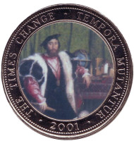 Монета 250 шиллингов. 2001 год, Сомали. (Вар. 5) Ганс Гольбейн Младший. Послы. Картины великих художников. Монета 250 шиллингов. 2001 год, Сомали. (Вар. 5) Ганс Гольбейн Младший. Послы. Картины великих художников.