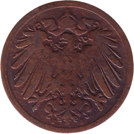 Монета 1 пфенниг. 1893 год (J), Германская империя. Монета 1 пфенниг. 1893 год (J), Германская империя.