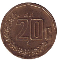 Монета 20 сентаво. 2007 год, Мексика.