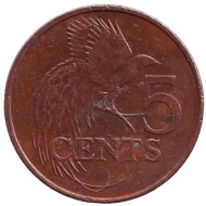 Монета 5 центов. 2011 год, Тринидад и Тобаго. Райская птица.