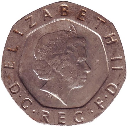 Монета 20 пенсов. 2008 год, Великобритания. (Старый тип). Монета 20 пенсов. 2008 год, Великобритания. (Старый тип).