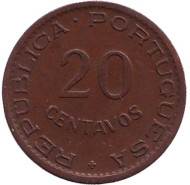 Монета 20 сентаво. 1950 год, Мозамбик в составе Португалии.