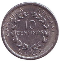 Монета 10 сантимов. 1953 год, Коста-Рика.