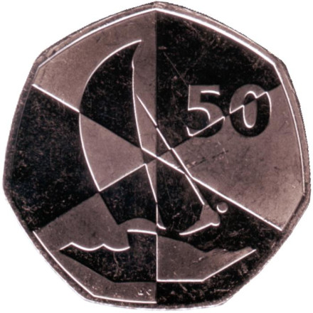 Монета 50 пенсов. 2019 год, Гибралтар. Виндсерфинг. Островные игры.