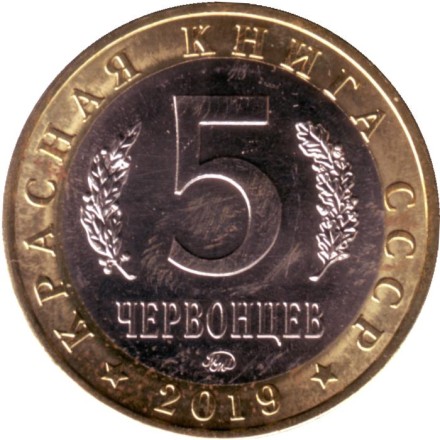 Сахалинская кабарга. Монетовидный жетон. 5 червонцев, 2019 год. ММД.