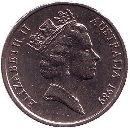 Монета 5 центов. 1989 год, Австралия. Ехидна. Монета 5 центов. 1989 год, Австралия. Ехидна.