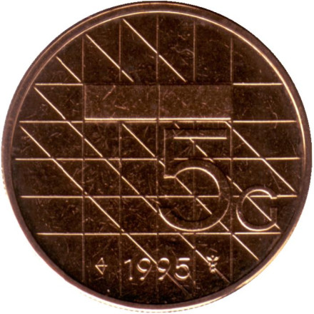 Монета 5 гульденов. 1995 год, Нидерланды. BU.