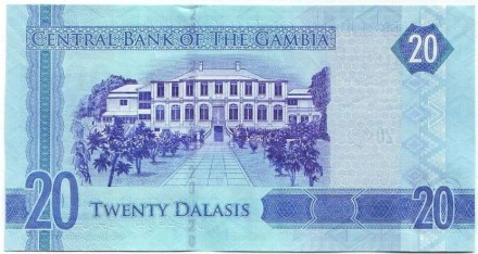 Банкнота 20 даласи. 2015 год, Гамбия. Яйя Джамме.