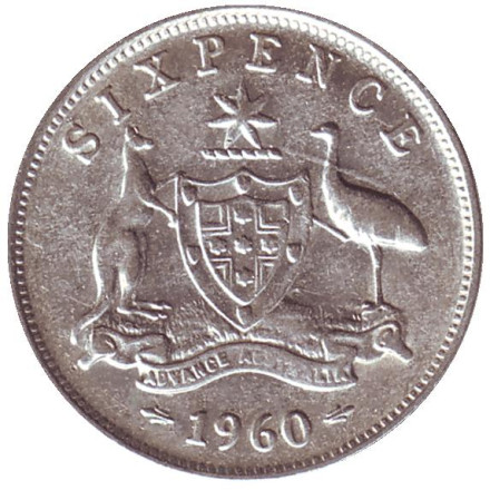 Монета 6 пенсов. 1960 год, Австралия.