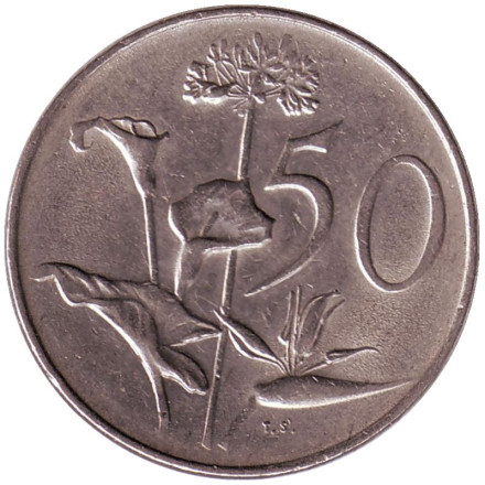 Монета 50 центов. 1970 год, ЮАР. Цветы.