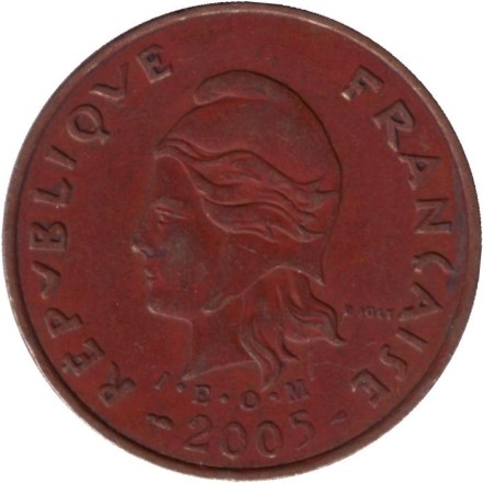 Монета 100 франков. 2005 год, Французская Полинезия. Скалистый остров Муреа.