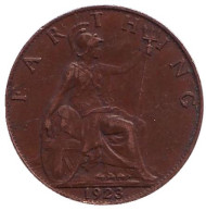 Монета 1 фартинг. 1923 год, Великобритания.